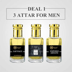 Deal 1 - 3 Attar for Men Long Lasting Perfume Fragrance Oil